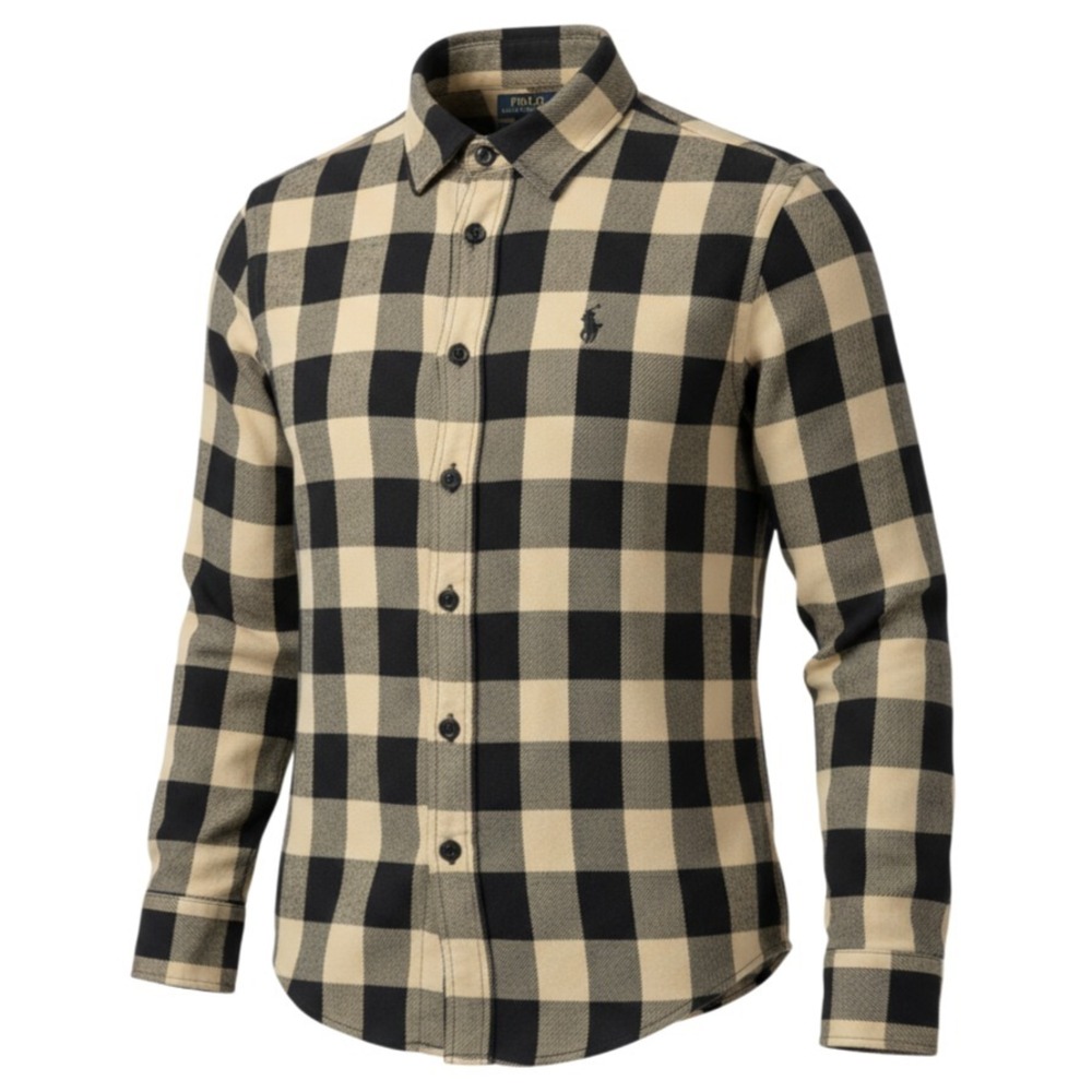 NWT Polo Ralph Lauren Relaxed Fit Plaid Cotton Twill Shirt Mens XS Creme Black